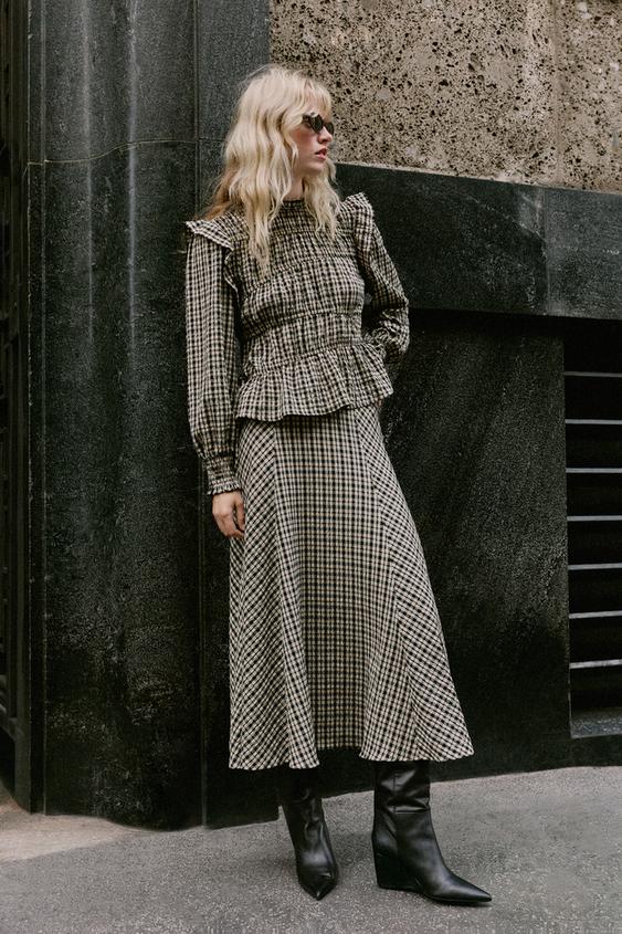 MIDI CHECKS SKIRT - Black / Ecru by Zara - Image 0