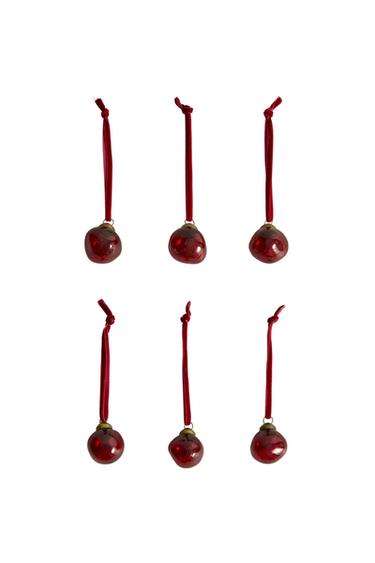 IRREGULAR CHRISTMAS TREE BAUBLE ORNAMENTS (PACK OF 6) - Red by Zara