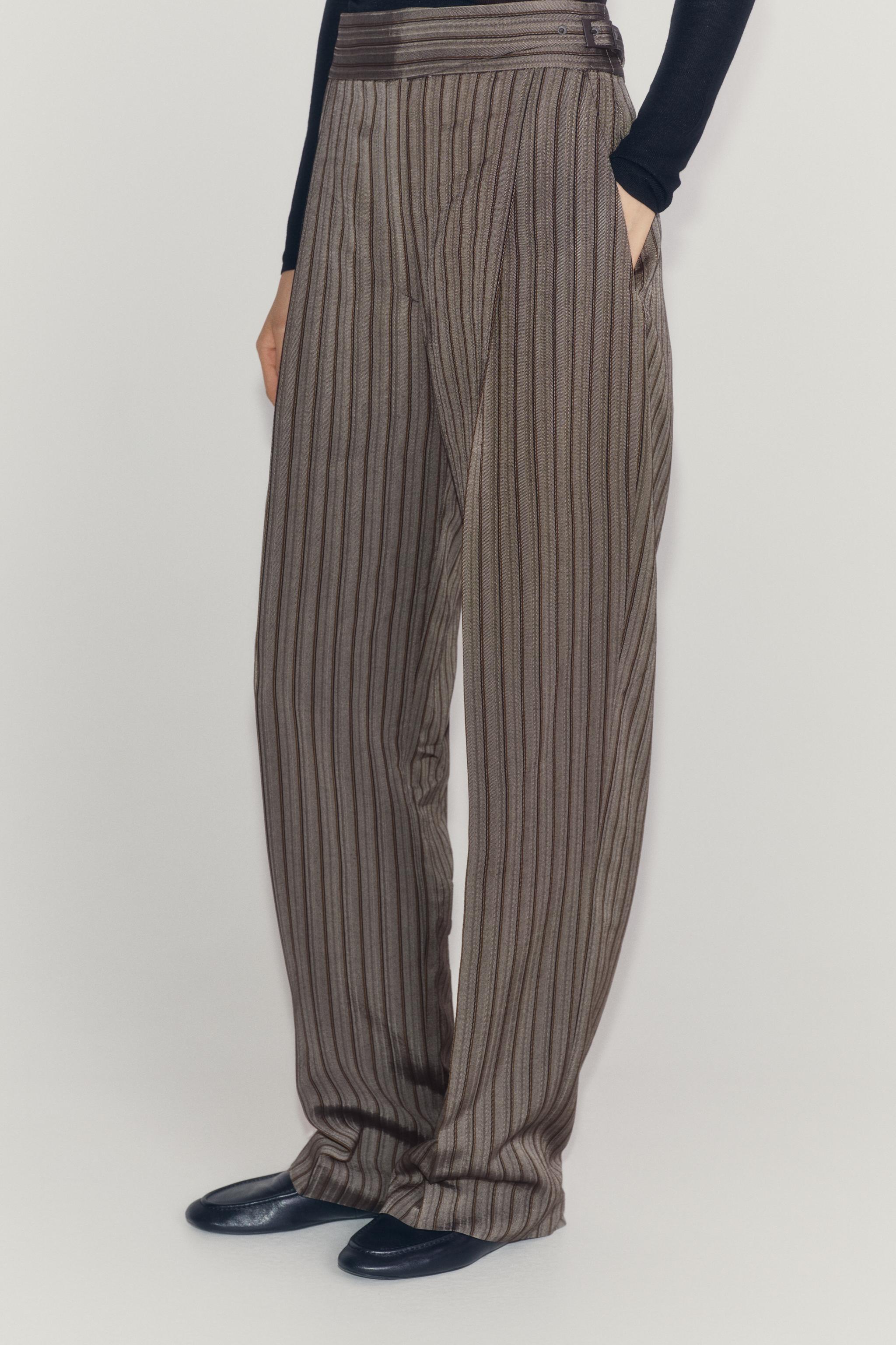 Zara ZW COLLECTION ÇİZGİLİ PENSLİ PANTOLON görsel 2