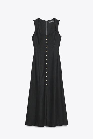 VESTIDO MIDI CON LINO - Negro de Zara