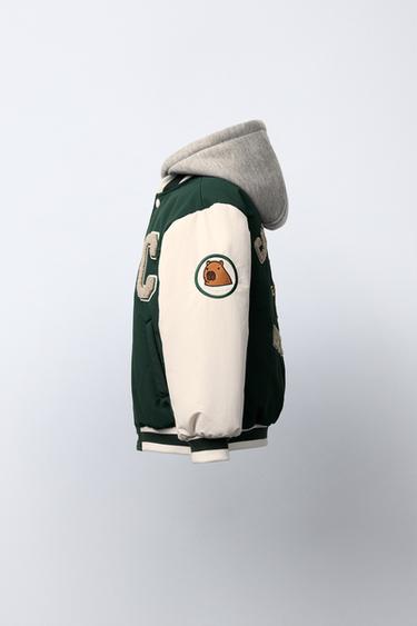 BOMBER JACKET WITH REMOVABLE HOOD AND FLEECE LINING NYLON CAPIBARA CAPYFUN © - Green by Zara - Image 3