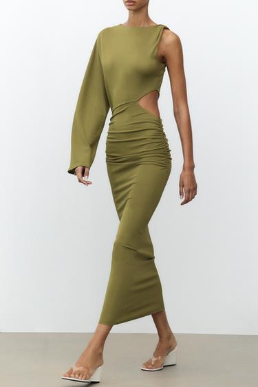 ROBE MI-LONGUE AJOURÉE - Vert de Zara - Image 2