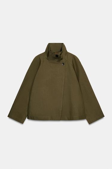 TRENCH CORTO CUELLO ALTO ZW COLLECTION - naranja-verde de Zara