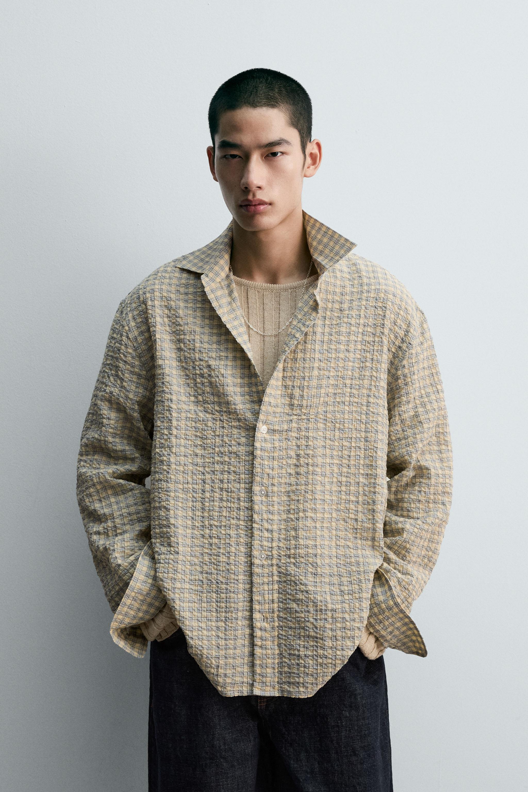 テクスチャーチェックシャツ - ベージュ | ZARA Japan / 日本