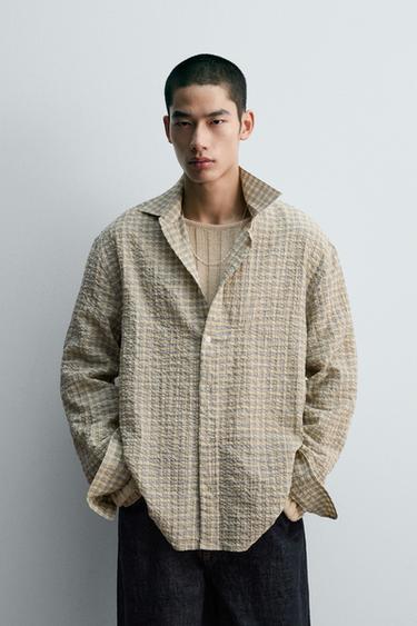 TEXTURED CHECK SHIRT - Beige by Zara