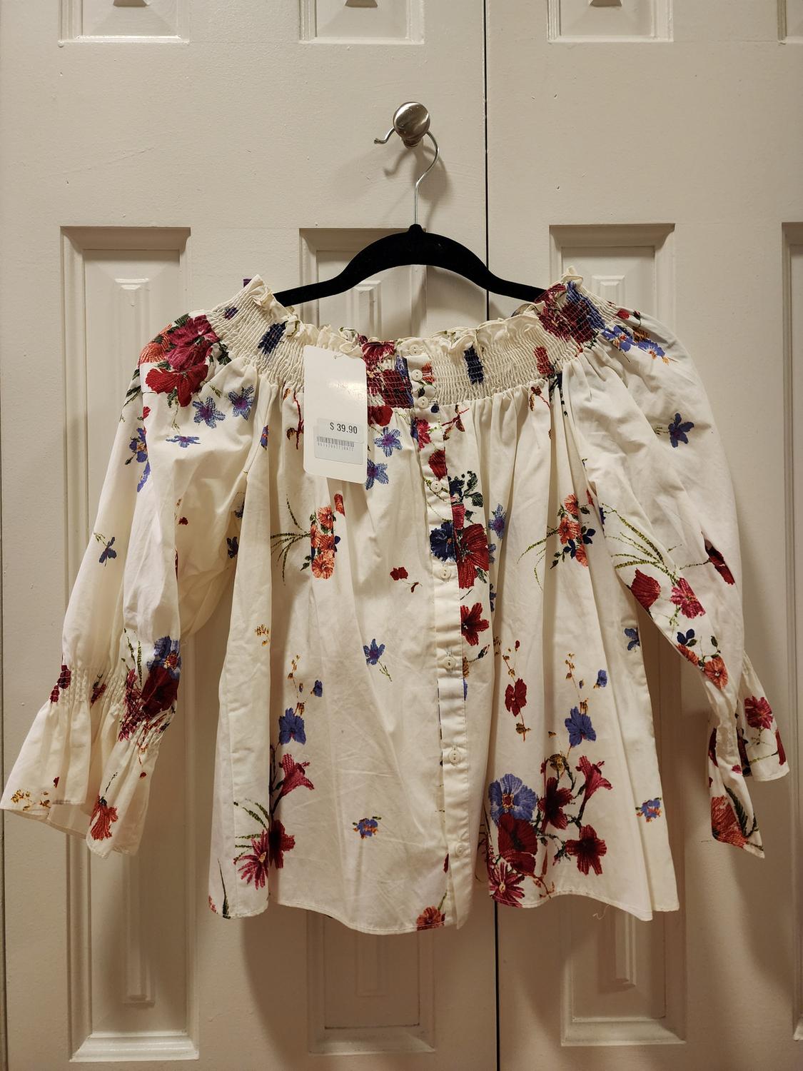 FLORAL PRINT OFFSHOULDER TOP BLOUSE BUTTON FRONT MULTICOLOR - Image 5