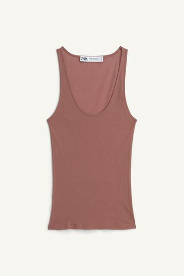 Zara FINE COTTON TOP LIMITED EDITION - Light brown