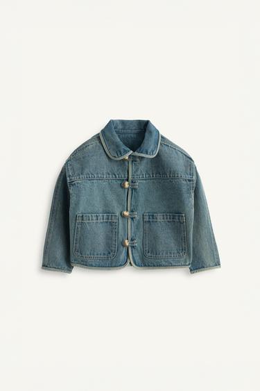 Zara LIMITED EDITION DISTRESSED DENIM JACKET - Navy / White