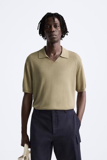 LYOCELL - LINEN KNIT POLO SHIRT - Beige by Zara