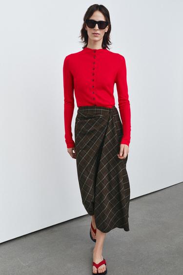 JUPE DRAPÉE À CARREAUX ZW COLLECTION - Marron de Zara - Image 2