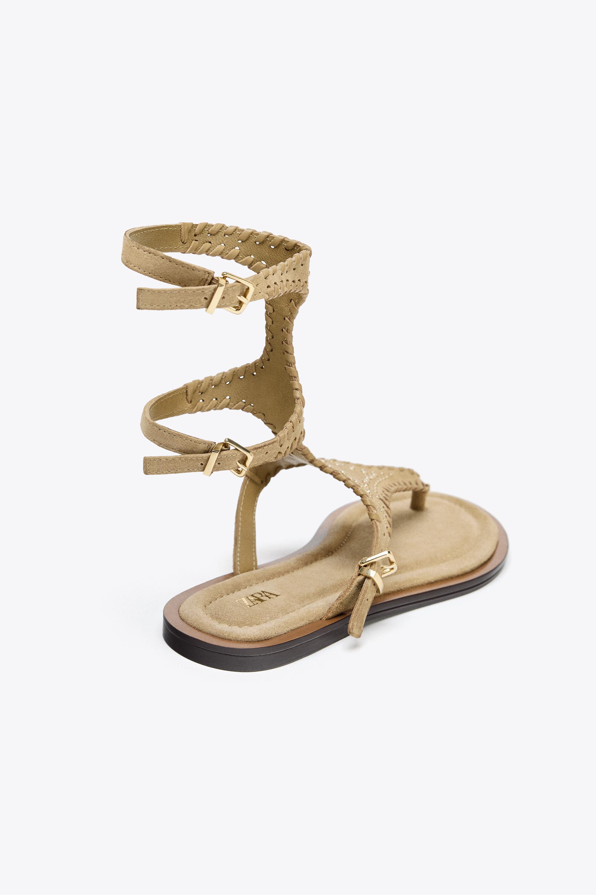 Zara Rope Sandals India DOUBLE SUEDE ANKLE STRAP SANDALS Sand