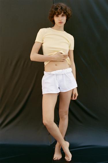 Zara BACK SEAMED T-SHIRT - Yellow - Image 0