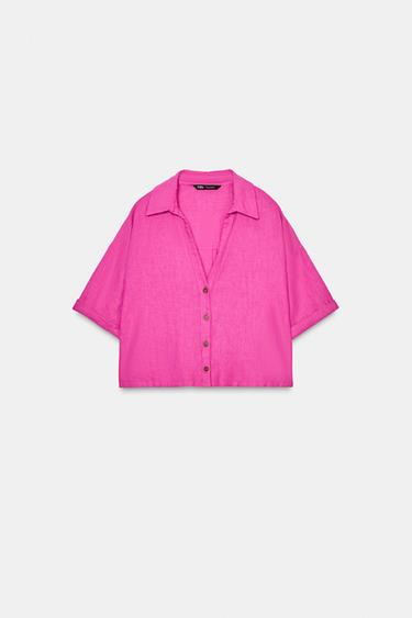 CAMISA MANGA CORTA - Fucsia de Zara