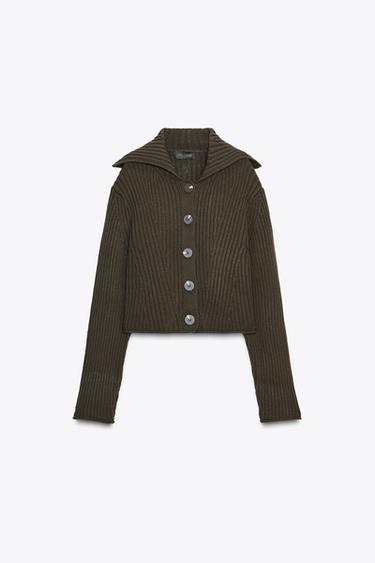 RIB KNIT CARDIGAN WITH BUTTONS - Dark khaki de Zara - Image 2