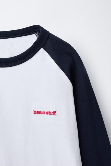 RAGLAN SLEEVE T-SHIRT WITH EMBROIDERED TEXT - White by Zara - Image 2