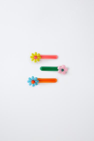 Zara PACK OF THREE FLORAL HAIR CLIPS - Multicolored