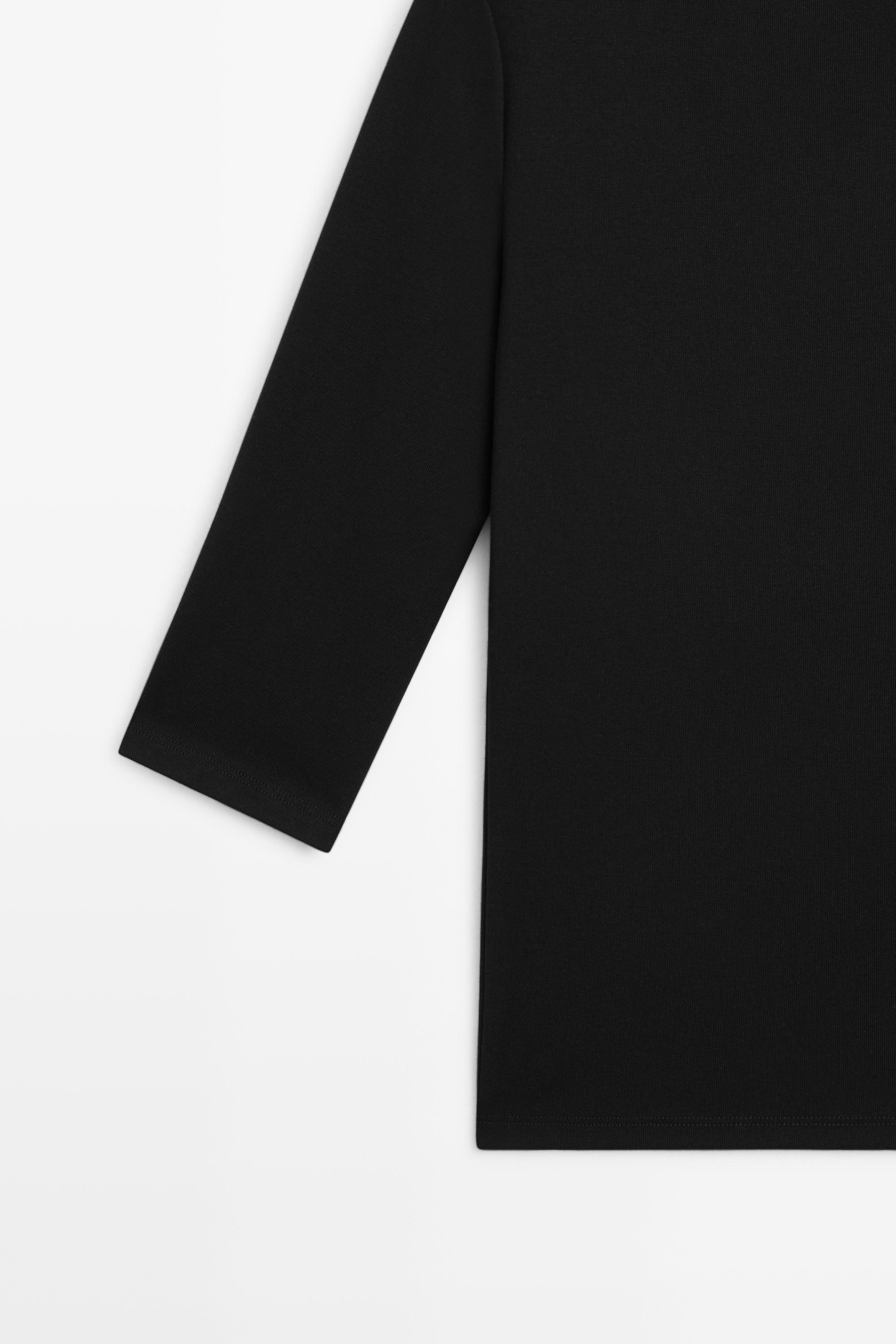 Stretch cotton blend mock neck T-shirt