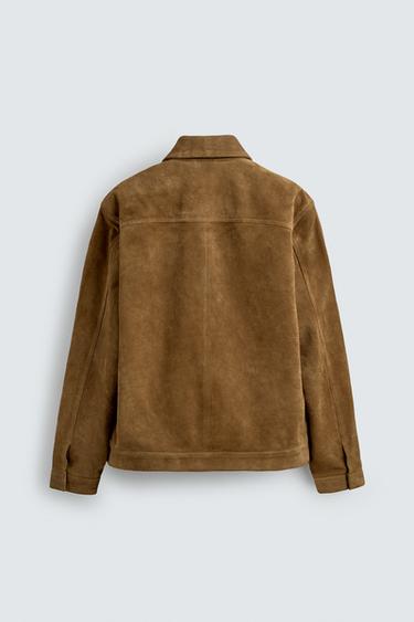 Zara REGULAR FIT SUEDE LEATHER OVERSHIRT - Tobacco