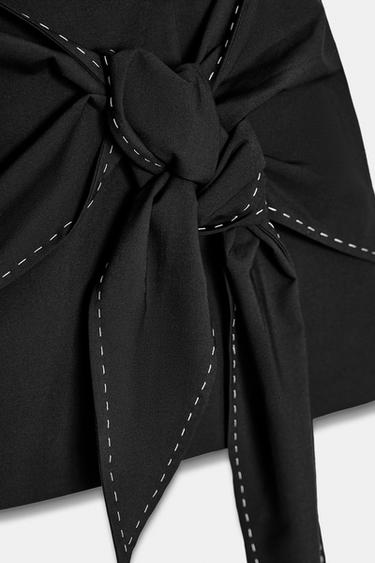 SHORT DRESS WITH TIE AND TOPSTITCHING - Black de Zara - Image 9