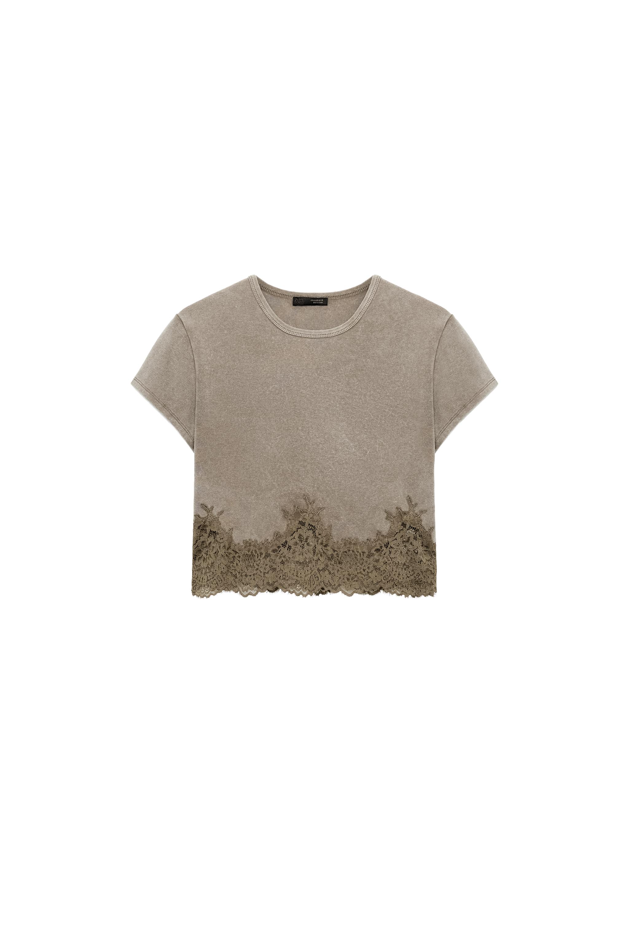TOP CROPPED EFECT SPĂLAT DANTELĂ - Maro | ZARA România