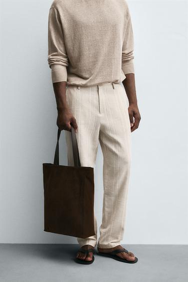 PANTALON RAYURES REGULAR FIT - Blanc cassé de Zara - Image 1