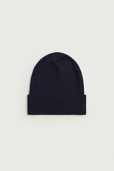 100% WOOL KNIT BEANIE - Navy blue by Zara