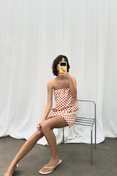 OFF-THE-SHOULDER POLKA DOT DRESS - Ecru / Red by Zara - Image 5