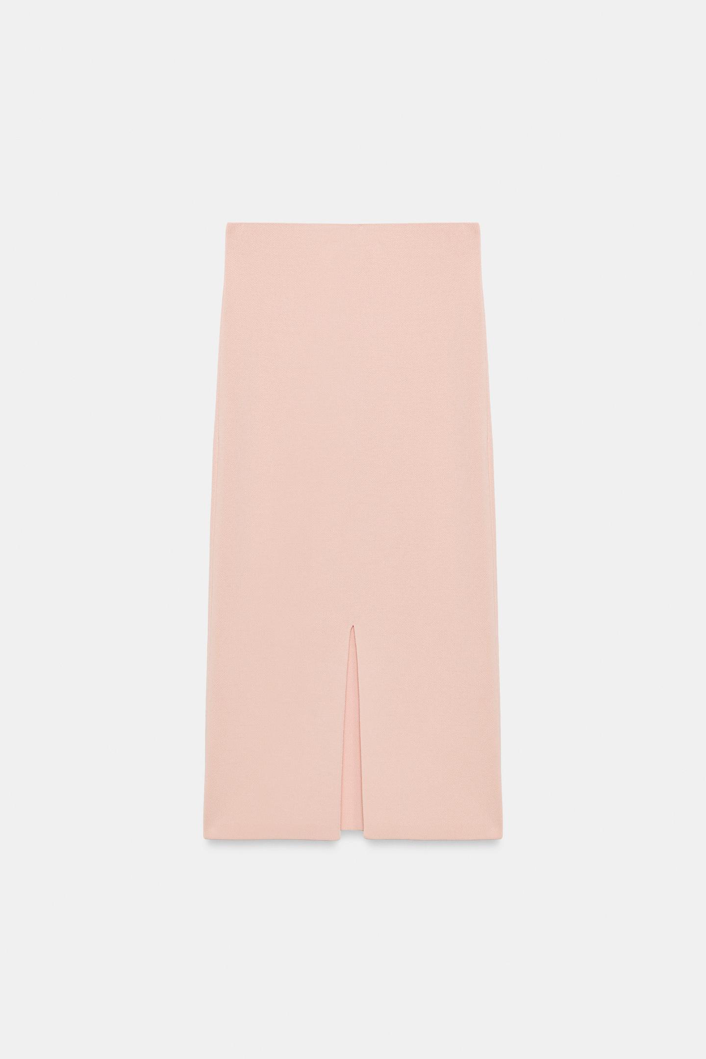 Женская юбка Zara Knit MIDI, цвет: Пастельный розовый — фото 4