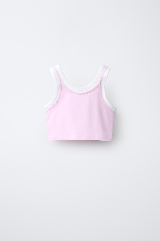 CONTRAST DOUBLE-LAYER TOP - Pink by Zara - Image 0