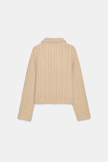 PULL À TORSADES ET COL BIJOU - Beige clair de Zara - Image 7