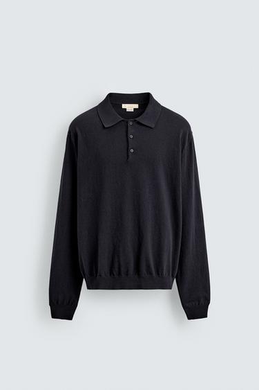 LIMITED EDITION COTTON-LINEN KNIT POLO SHIRT - Navy blue by Zara