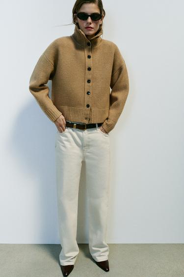 HIGH NECK CARDIGAN — taupe brown 2
