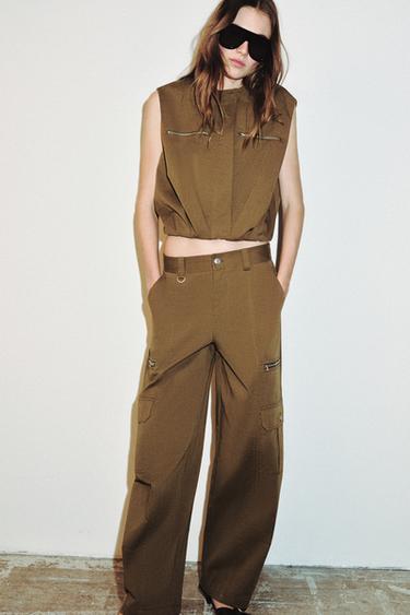 Zara PUFFY ZIPPER VEST - Khaki - Image 0