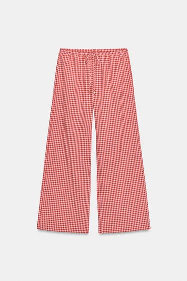 PANTALON LARGE À CARREAUX VICHY - Blanc / Rouge de Zara - Image 6