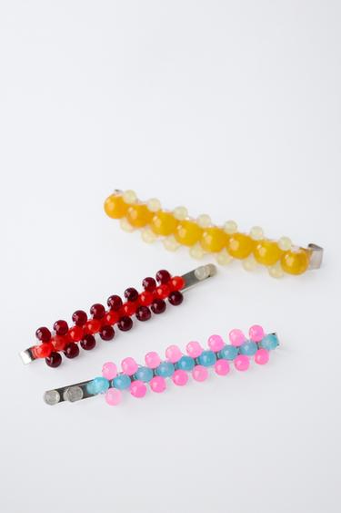 PACK OF THREE BEADED HAIR CLIPS - Multicoloured by Zara