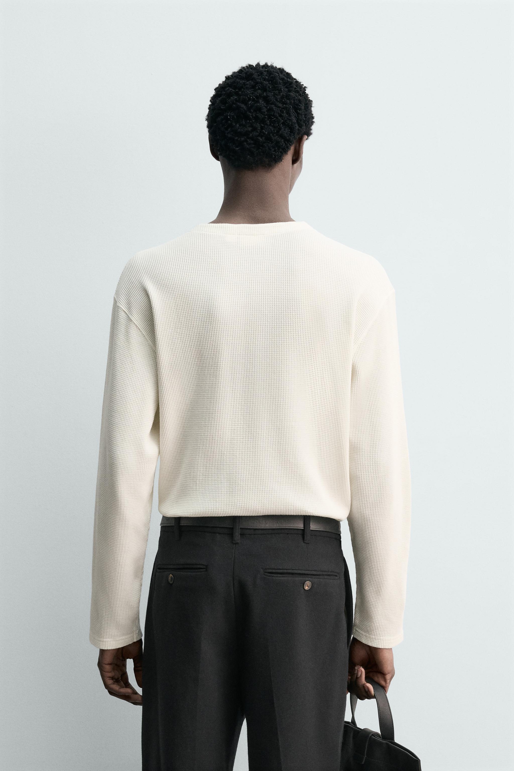 ワッフルニットヘンリーネックTシャツ - オフホワイト | ZARA Japan