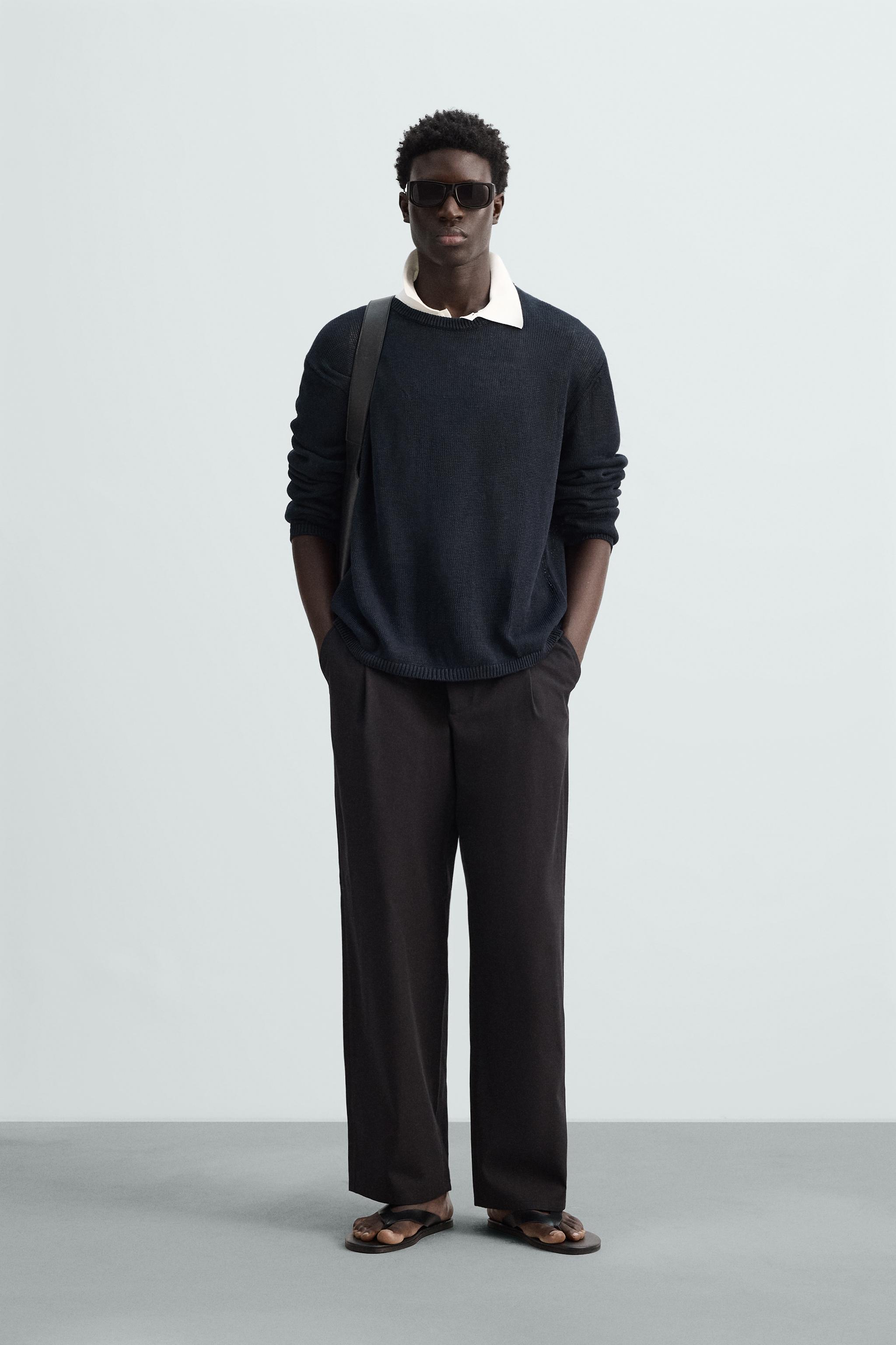 100% LINEN SWEATER - Dark navy | ZARA South Africa