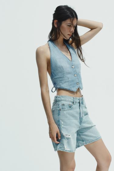 TRF DENIM WAISTCOAT TOP - Light blue by Zara