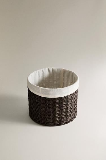 Zara ROUND COTTON LINED BASKET - Dark brown