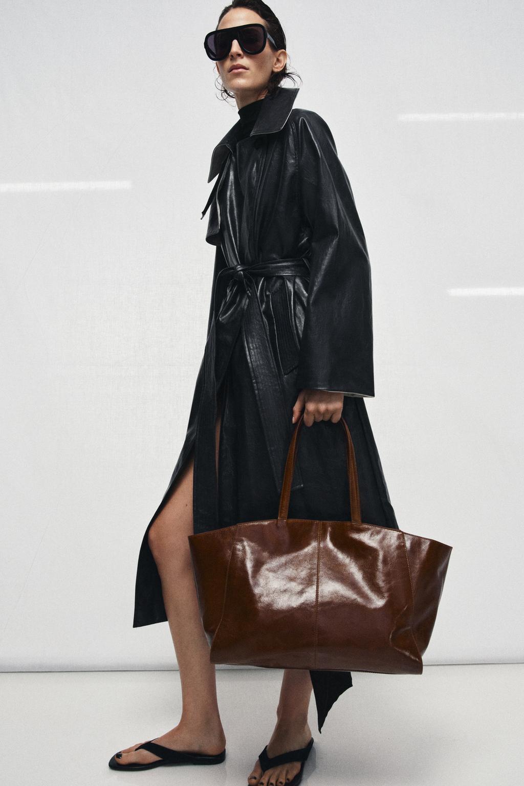 LEATHER TOTE BAG WITH TOPSTITCHING - image 2