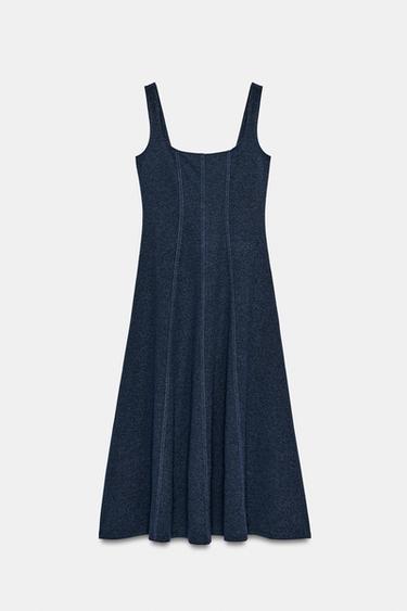 스트랩 미디 원피스 - Zara 그레이 네이비