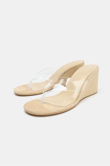 VINYL STRAP WEDGE SANDALS - Light beige by Zara - Image 3