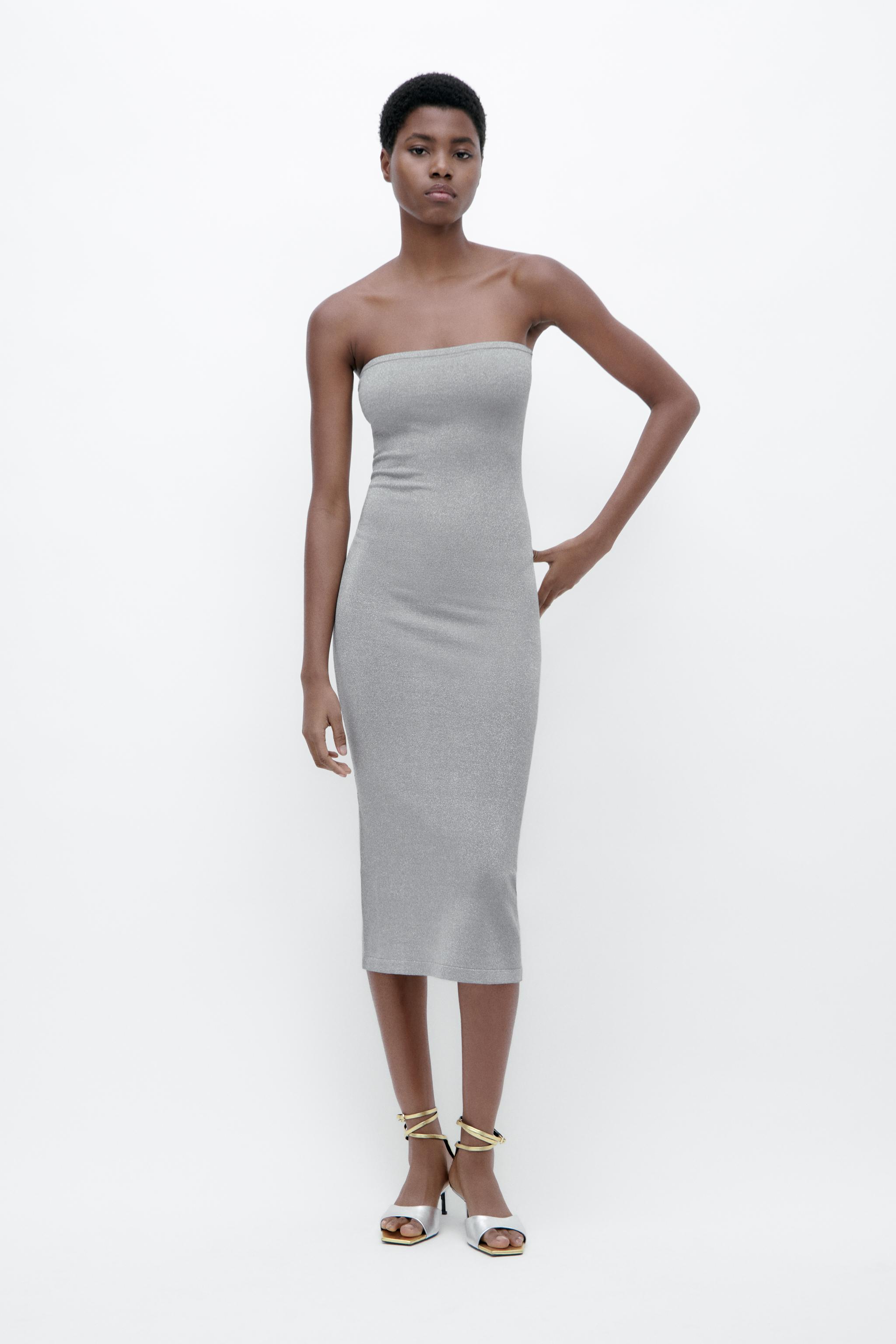 Grey knitted dress top zara