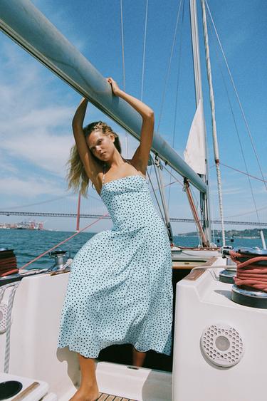 MIDI HALTER NECK DRESS WITH DOTS - Brown-Blue by Zara