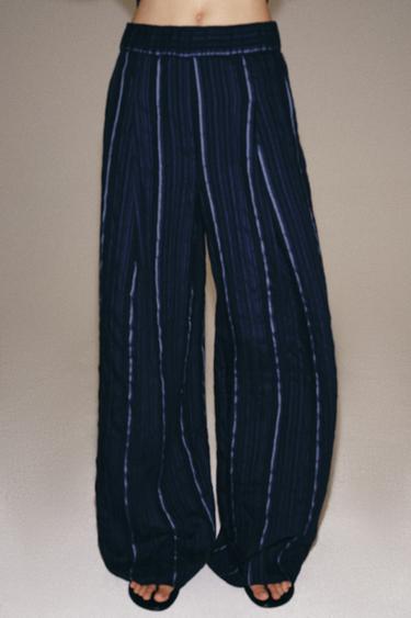 ZW COLLECTION STRIPED PALAZZO TROUSERS - Ink blue by Zara
