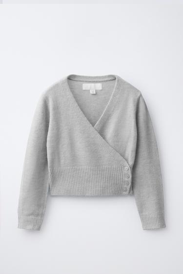 DOUBLE-BREASTED CARDIGAN — Light gray 1