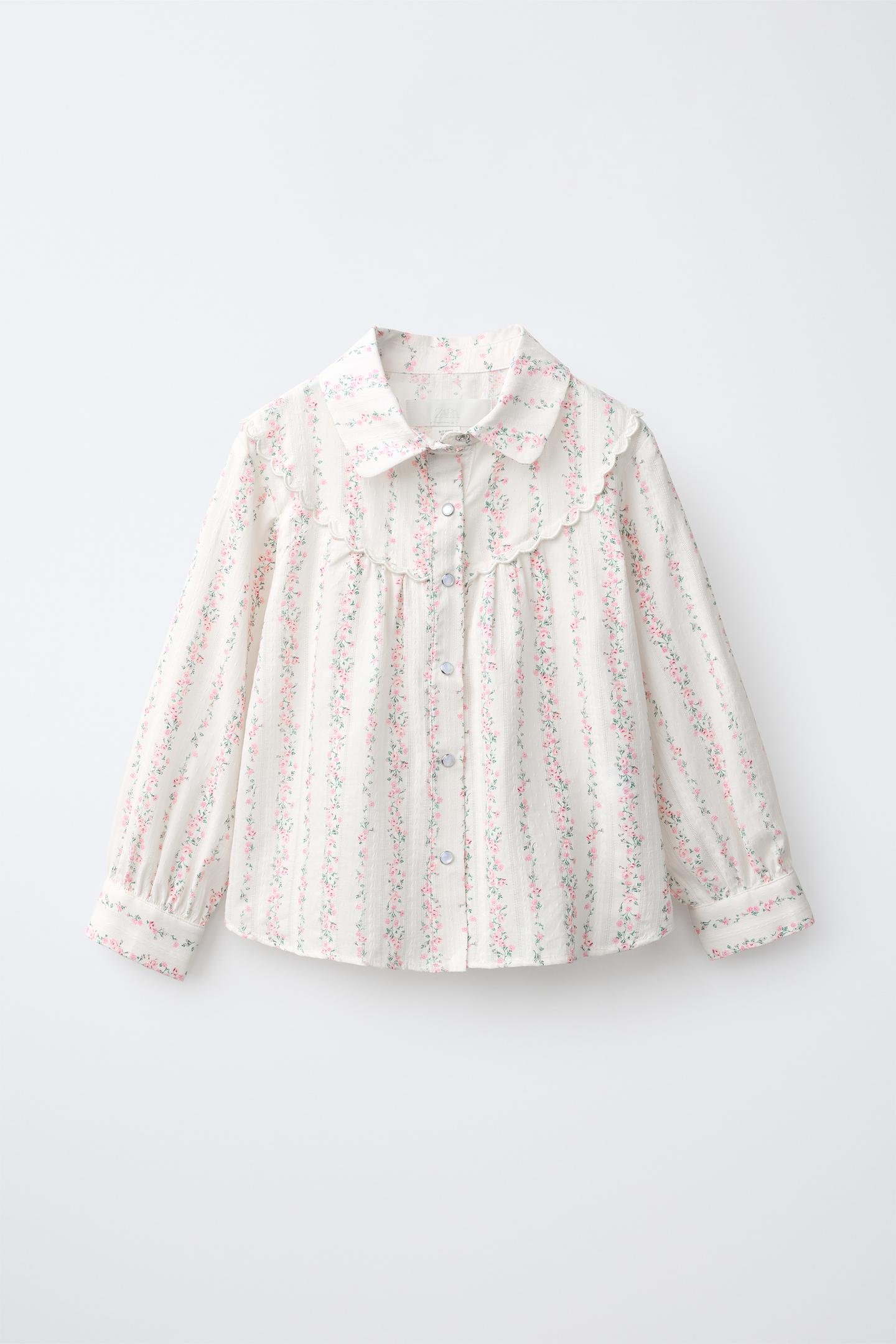 Детская рубашка Zara Floral Print, цвет: Экрю — фото 2