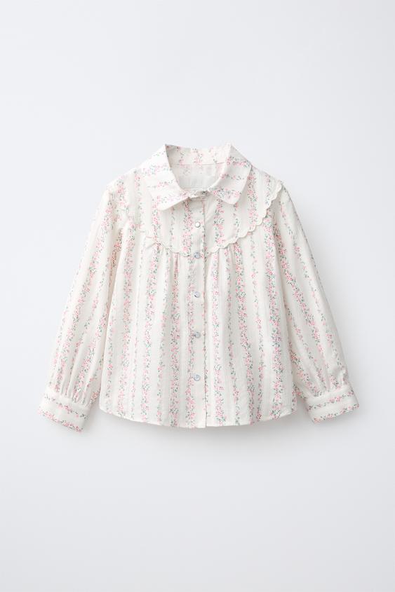 Zara 花卉印花襯衫 - 裸色 - 圖片 0