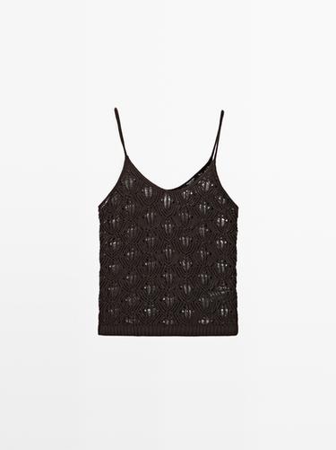 Zara Strappy top with openwork detail - Brown