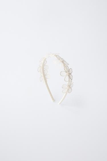 FLOWER AND FAUX PEARL HEADBAND - Ecru by Zara